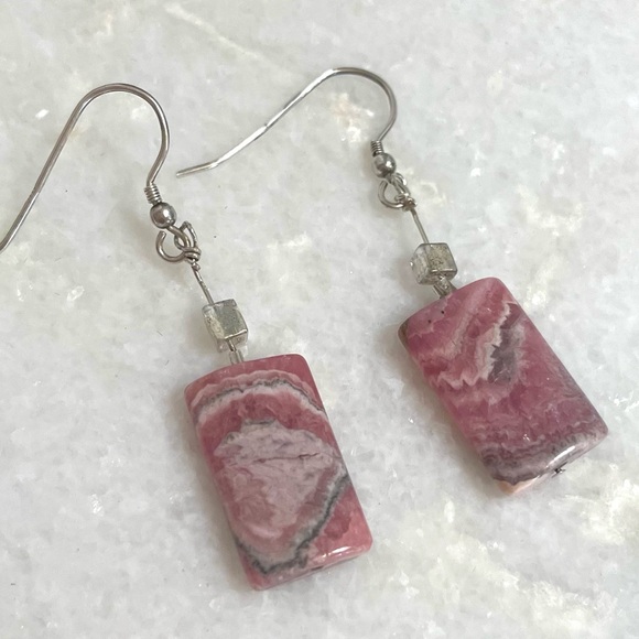 Rhodonite and Silver Earrings - Picture 3 of 3